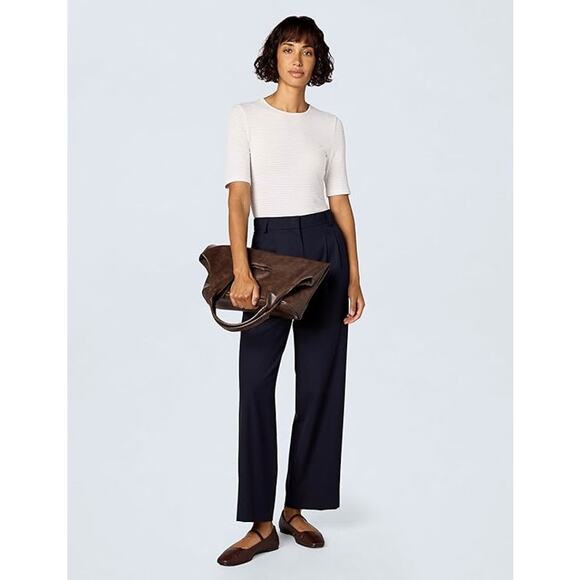 Vince Women Off White Striped Rib Knit Viscose Casual Elbow Sleeve Top Size XS - Picture 5 of 6